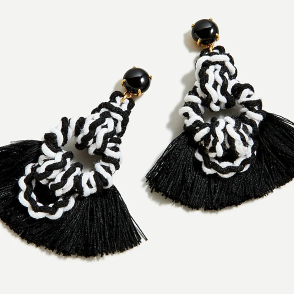 J. Crew Sailors Knot Tassel Fringe Dangle Drop Post Hanging Earrings Jewelry
